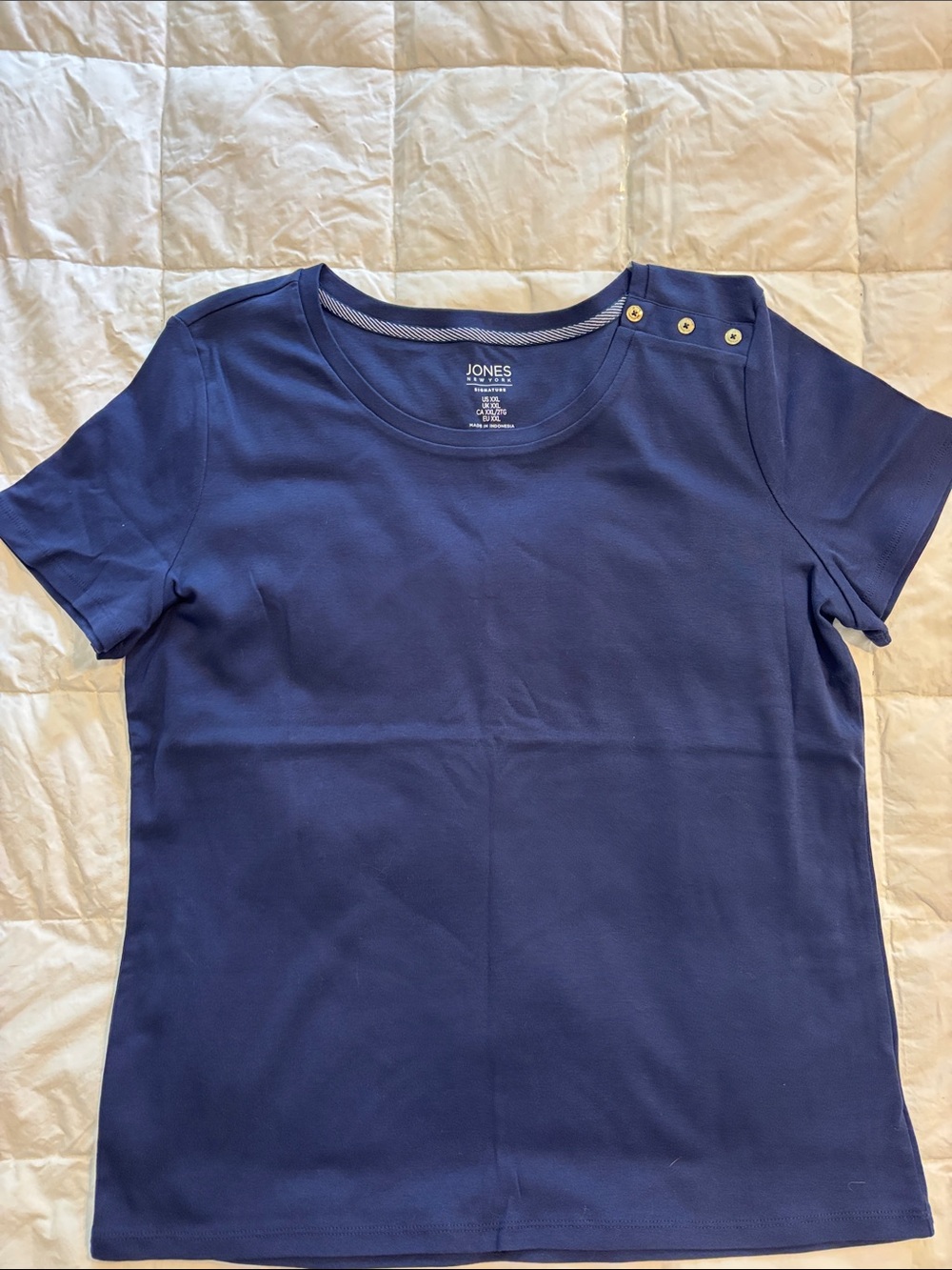 Jones New York Navy Short Sleeve Tee with Shoulder Buttons